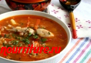 Суп рисовый с томатом и мясом (птицей) или рыбой