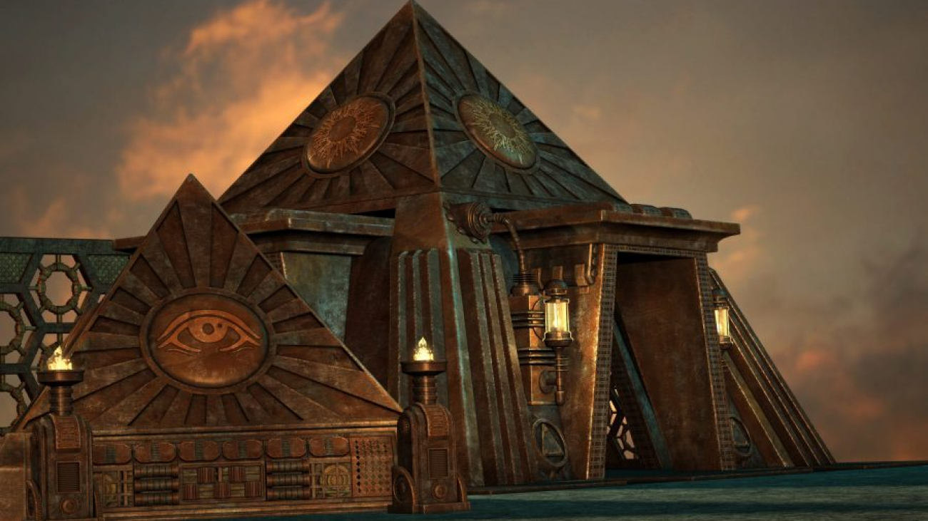 an illustration of two pyramids in steampunk style
